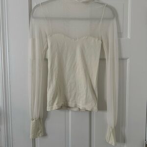 Free People Cream Sheer Sleeve Women's Top